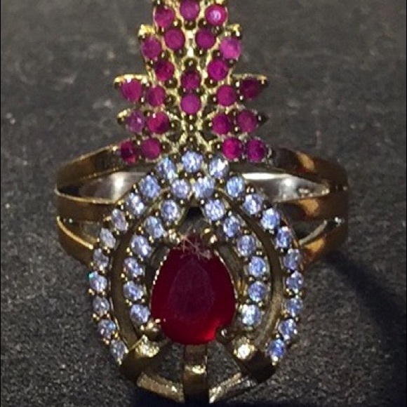 Vintage Jewelry - Ruby & white topaz, Sterling Ring